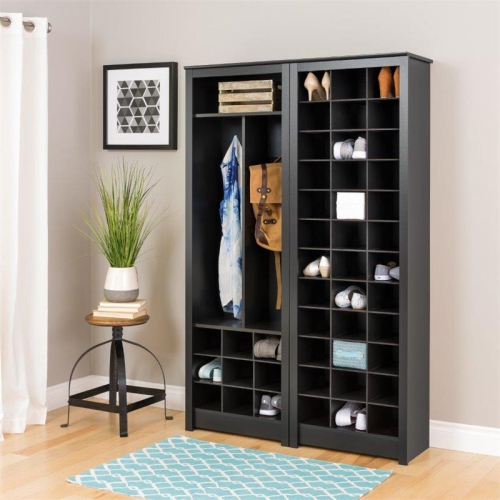 Wright Home Wood Space-Saving Shoe Storage Cabinet in Black Finish