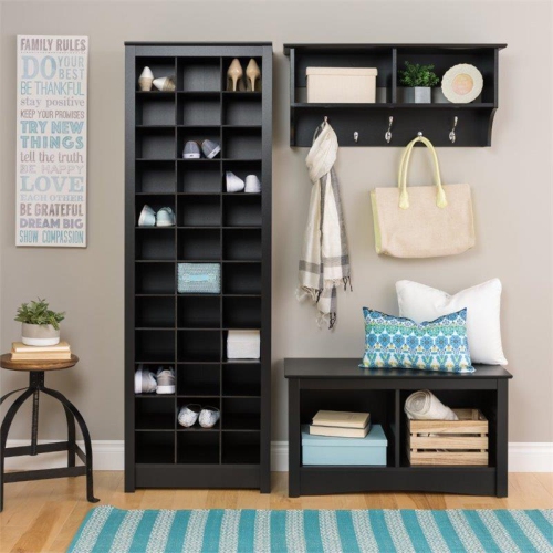 Wright Home Wood Space-Saving Shoe Storage Cabinet in Black Finish