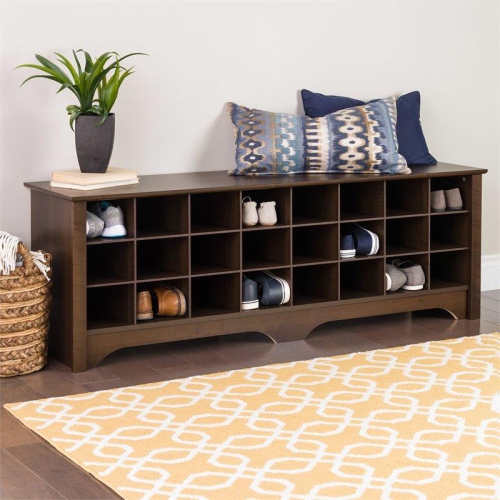 Wright Home Wooden 60" Shoe Cubby Bench in Rich Espresso Finish