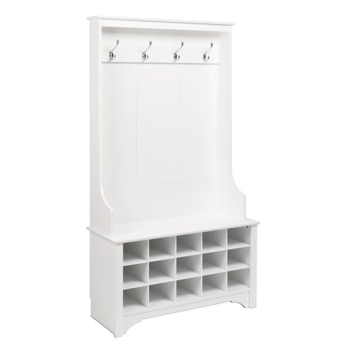 WRIGHT HOME  Wood Hall Tree With Shoe Storage In White Finish