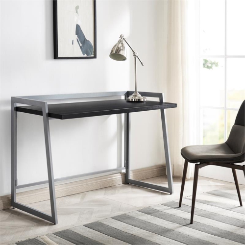 70004-BLKNK Mixed Metal and Wood Desk in Black- Black/Nickel