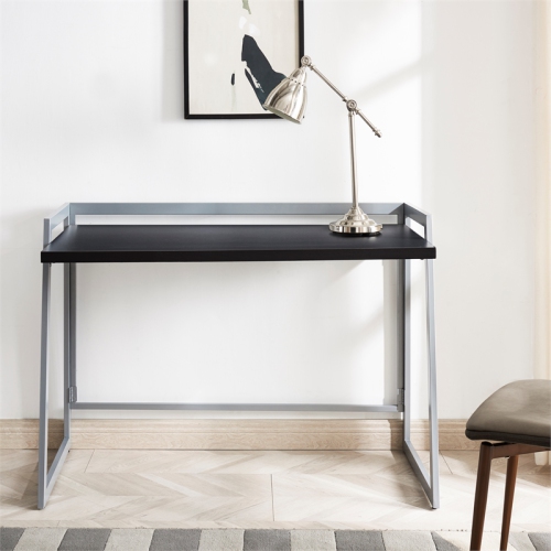 70004-BLKNK Mixed Metal and Wood Desk in Black- Black/Nickel