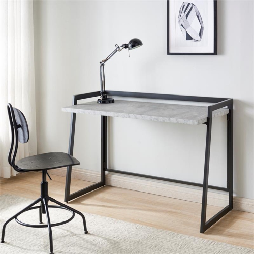 70004-CCGM Mixed Metal and Wood Desk in Gray Concrete/Gunmetal