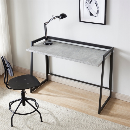 70004-CCGM Mixed Metal and Wood Desk in Gray Concrete/Gunmetal