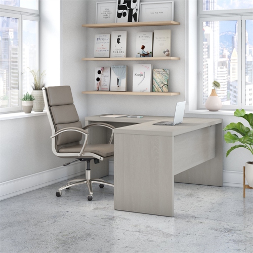 Office by kathy ireland Echo L Shaped Desk in Gray Sand - Engineered Wood