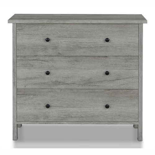BOWERY HILL  Transitional Wood 3-Drawer Chest In Oak Finish In Gray