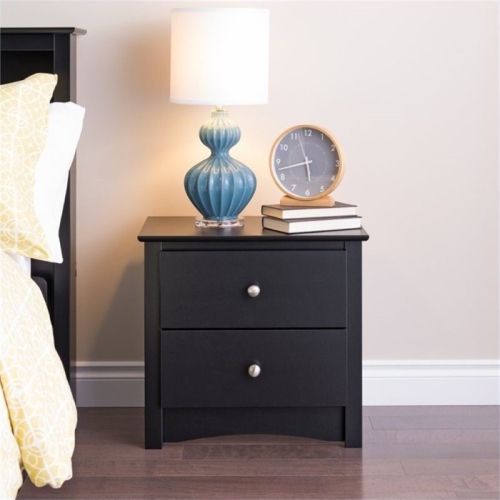 Wright Home Modern Plastic 2 Drawers Nightstand in Black Finish