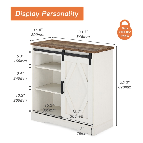 WAMPAT Modern Farmhouse Accent Buffet Sideboard, Serving Console Cabinet White