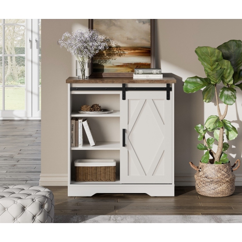 WAMPAT Modern Farmhouse Accent Buffet Sideboard, Serving Console Cabinet White