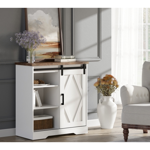 WAMPAT Modern Farmhouse Accent Buffet Sideboard, Serving Console Cabinet White