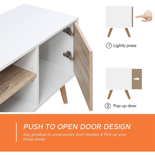 WAMPAT Mid-Century Modern TV Stand for TVs up to 75 inch Flat Screen Wood TV Console Media Cabinet with Storage Shelf White&Oak