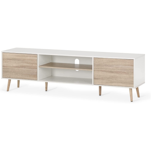 WAMPAT Mid-Century Modern TV Stand for TVs up to 75 inch Flat Screen Wood TV Console Media Cabinet with Storage Shelf White&Oak