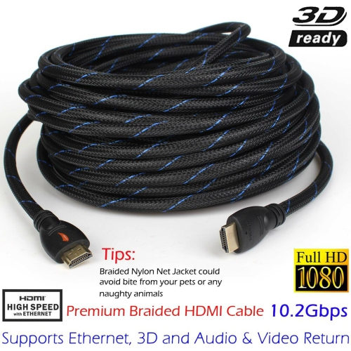 Braided HDMI Cable 3ft 6ft 10ft 15ft 25ft 30ft 50ft 66ft - 1080P 3D ARC HEC Lot