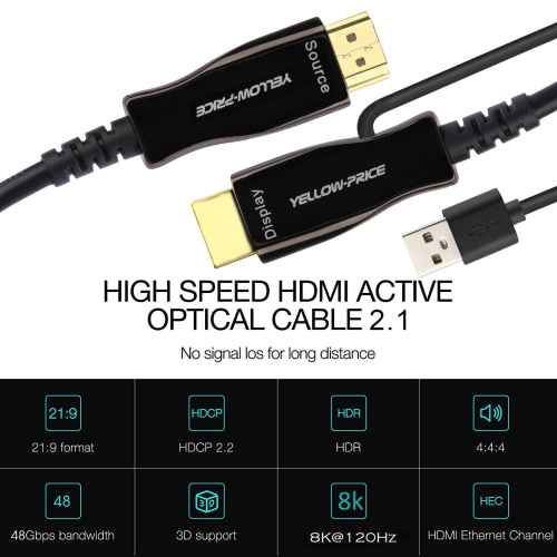 CÂBLE HDMI 2.1 à fibre optique VÉRITABLE 8K - UHD HDR 8K à 120 Hz, eARC, Dolby Vision, HDCP2.2