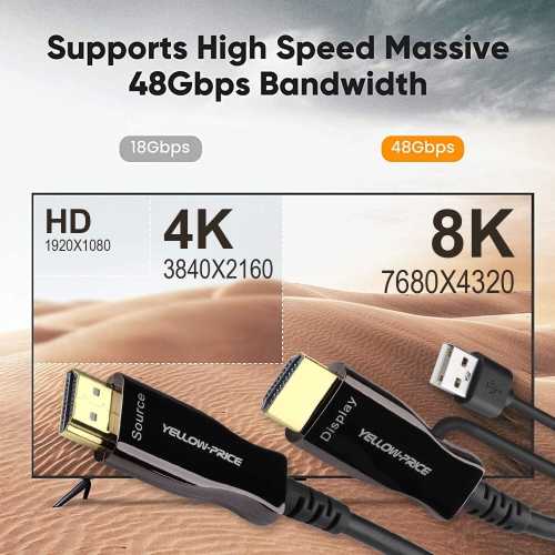 CÂBLE HDMI 2.1 à fibre optique VÉRITABLE 8K - UHD HDR 8K à 120 Hz, eARC, Dolby Vision, HDCP2.2