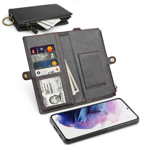 Étui portefeuille en cuir amovible pour Galaxy S21+ plus 5G de 6,7 po et pellicule en verre transparent HD