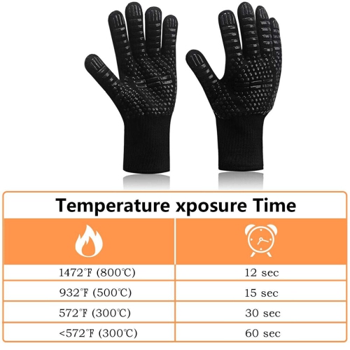 Gants de barbecue haute dextérité Extreme résistant à la chaleur pour manipuler les aliments chauds, noir CA