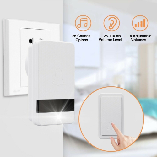 Wireless Doorbell Chime 2 Receiver 1 Transmitter 4 Volume 1000ft Door Bell Chime