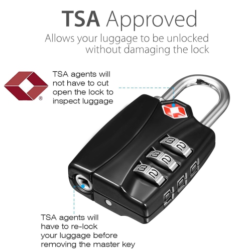 TSA Luggage Locks - 3 Digit Combination Steel Padlocks for Suitcases & Baggage