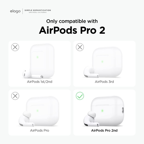 elago Silicone Case Compatible with Apple AirPods Pro 2nd Generation Case Cover, Protective Case, Front LED Visible, Supports Wireless Charging [Jean