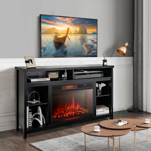 Gymax 58'' Fireplace TV Stand Entertainment Console w/ Spacious Tabletop & Shelves