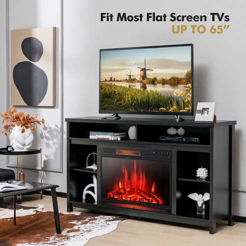 Gymax 58'' Fireplace TV Stand Entertainment Console w/ Spacious Tabletop & Shelves