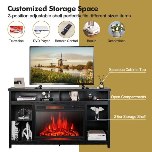 Gymax 58'' Fireplace TV Stand Entertainment Console w/ Spacious Tabletop & Shelves