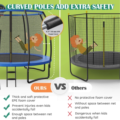 Gymax 12FT Recreational Trampoline w/ Basketball Hoop Safety Enclosure Net Ladder