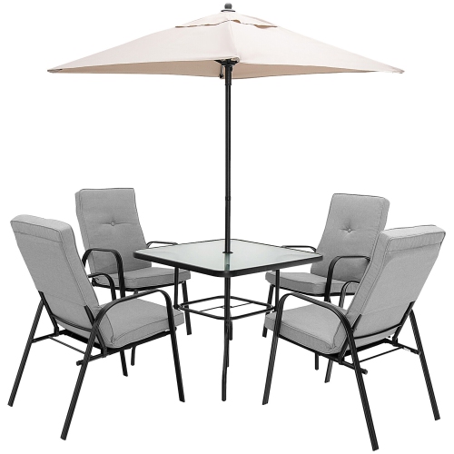 Gymax 35'' Patio Dining Square Tempered Glass Table w/ Umbrella Hole Backyard