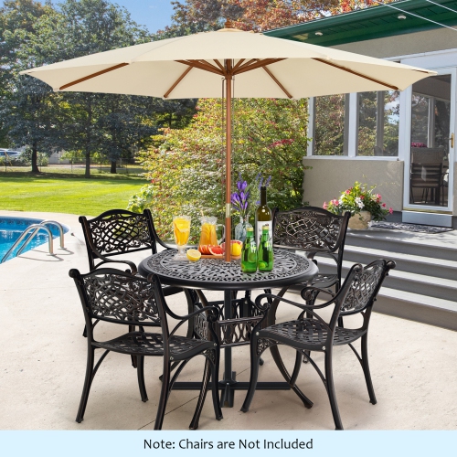 Gymax 36'' Outdoor Round Dining Table Cast Aluminum Patio Bistro Table w/ Umbrella Pole