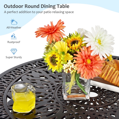 Gymax 36'' Outdoor Round Dining Table Cast Aluminum Patio Bistro Table w/ Umbrella Pole