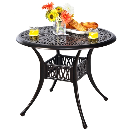 Gymax 36'' Outdoor Round Dining Table Cast Aluminum Patio Bistro Table w/ Umbrella Pole