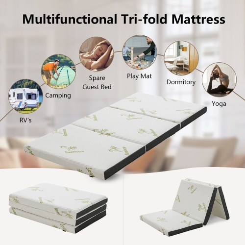 Gymax 3'' Tri-fold Memory Foam Floor Mattress Topper Portable w/ Carrying Bag