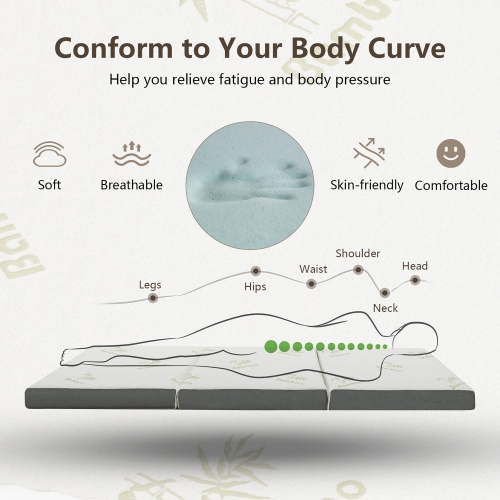 Gymax 3'' Tri-fold Memory Foam Floor Mattress Topper Portable w/ Carrying Bag