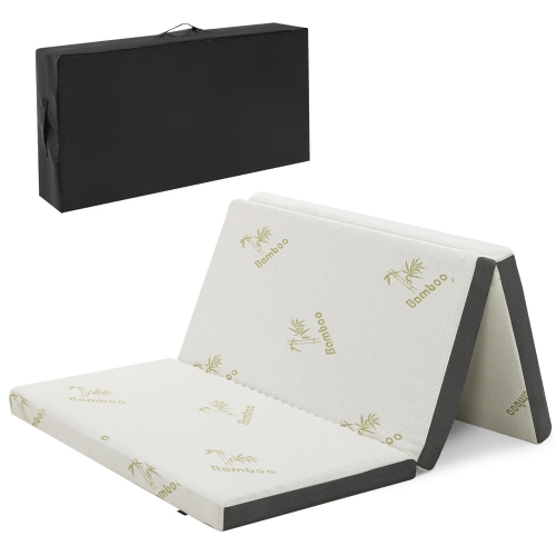 Gymax 3'' Tri-fold Memory Foam Floor Mattress Topper Portable w/ Carrying Bag