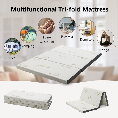 Gymax 3'' Tri-fold Memory Foam Floor Mattress Topper Portable w/ Carrying Bag