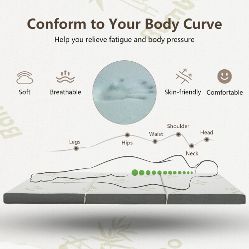 Gymax 3'' Tri-fold Memory Foam Floor Mattress Topper Portable w/ Carrying Bag