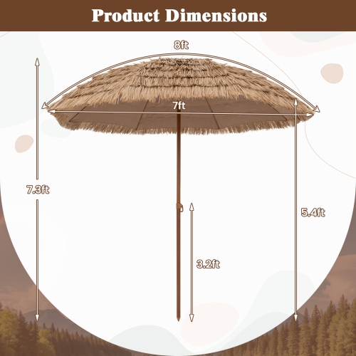 Gymax 8FT Hula Thatched Tiki Umbrella Hawaiian Style Beach Umbrella Patio