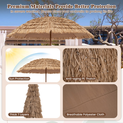 Gymax 8FT Hula Thatched Tiki Umbrella Hawaiian Style Beach Umbrella Patio