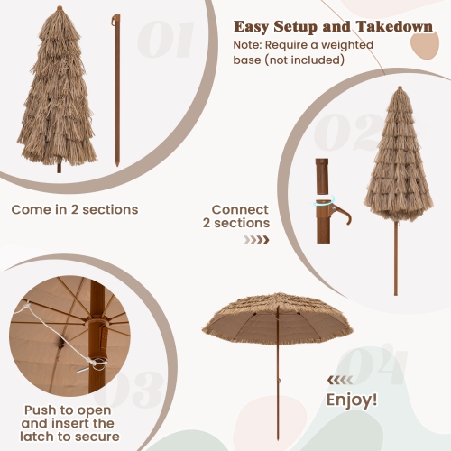 Gymax 8FT Hula Thatched Tiki Umbrella Hawaiian Style Beach Umbrella Patio