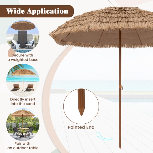 Gymax 8FT Hula Thatched Tiki Umbrella Hawaiian Style Beach Umbrella Patio