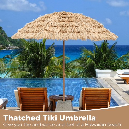 Gymax 7.2FT Hula Thatched Tiki Umbrella w/ Tilt Hawaiian Style Beach Umbrella