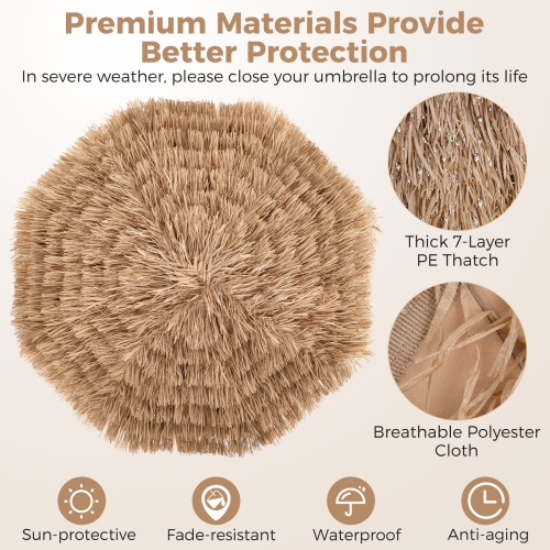 Gymax 7.2FT Hula Thatched Tiki Umbrella w/ Tilt Hawaiian Style Beach Umbrella