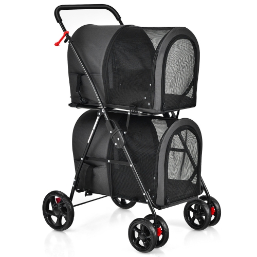 Gymax 4-in-1 Double Pet Stroller w/ Detachable Carrier Travel Carriage for Cats Black