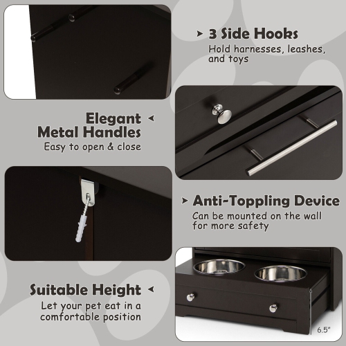 Gymax Pet Feeding Station Furniture w/ Double Pull Out Dog Bowl Food Cabinet