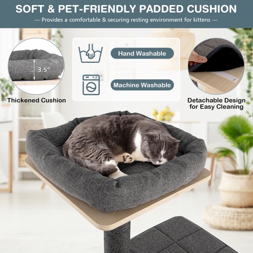 Gymax 69 in Modern Wood Cat Tree 5-Tier Tall Cat Tower w/ Washable Cushions