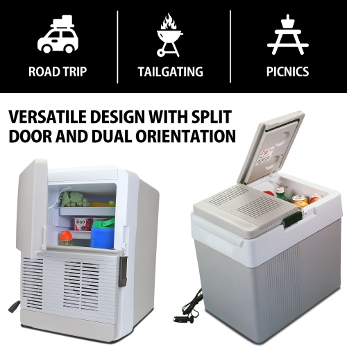 Koolatron Thermoelectric Iceless 12V Cooler/Warmer 33 qt, Electric Portable Car Fridge w/ 12 Volt DC Power Cord, Dual Opening, Grey/White, Travel