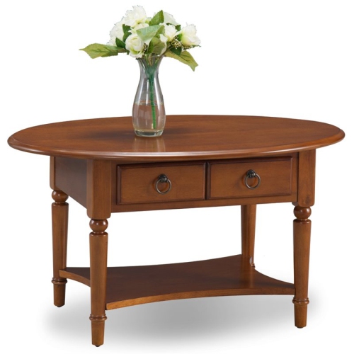 LEICK FURNITURE Leick Coastal Notions Oval 1 Drawer Wood Coffee Table In Pecan/espresso Beautiful side table