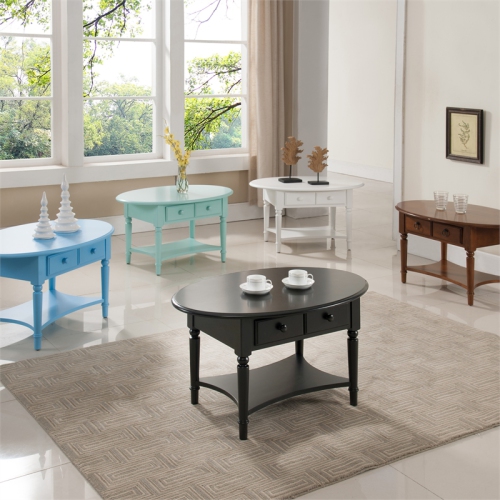 Leick Coastal Notions Oval 1 Drawer Wood Coffee Table in Pecan/Espresso