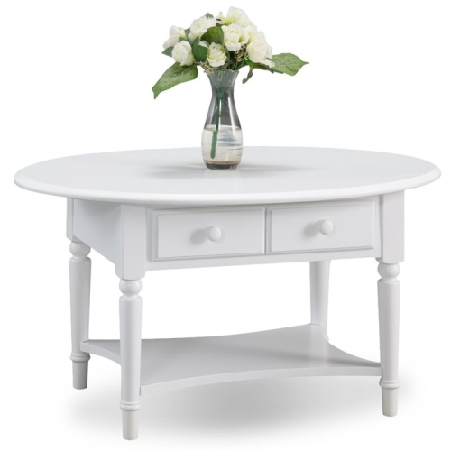 LEICK FURNITURE Leick Coastal Notions Oval 1 Drawer Wood Coffee Table With Shelf In Orchid White